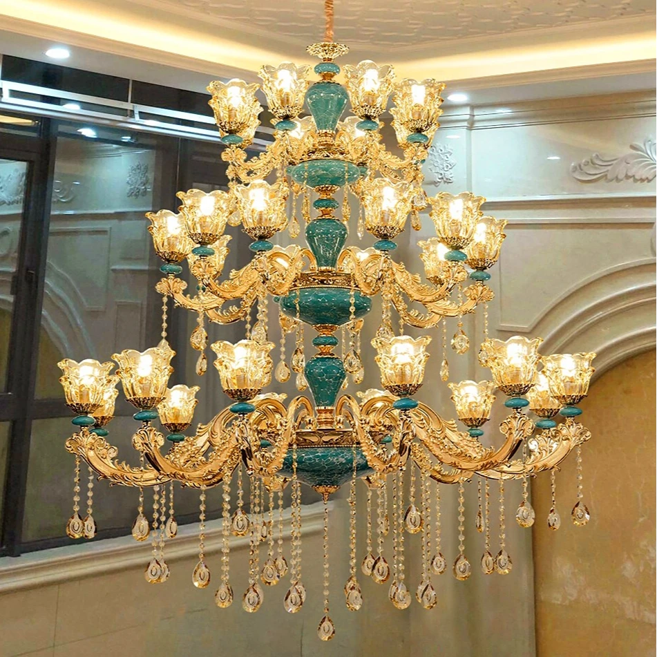 复式楼大吊灯别墅客厅中空大厅楼梯酒店跃层楼中楼欧式奢华水晶灯