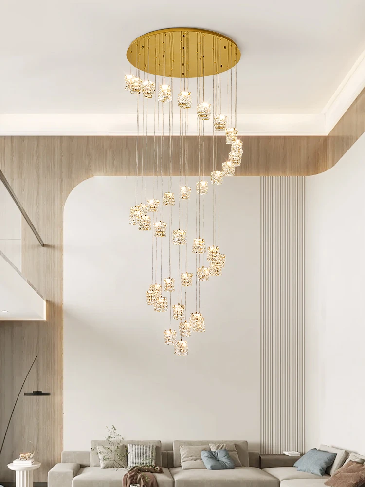 旋转楼梯吊灯别墅复式楼梯间吊灯新款现代简约客厅大灯长吊灯2024