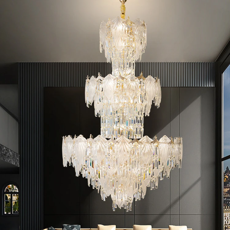 复式楼大吊灯2024年新款轻奢现代水晶大厅灯具别墅挑空挑高客厅灯
