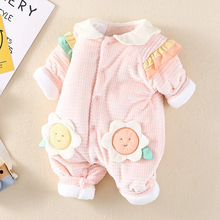 婴儿秋冬连体衣网红男女宝宝外出夹棉加厚棉衣新生儿保暖衣服潮款