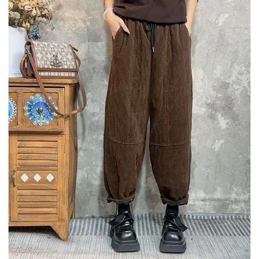 【沐木流浪记】(菱形格)宽松加厚灯芯绒百搭女裤子z a972