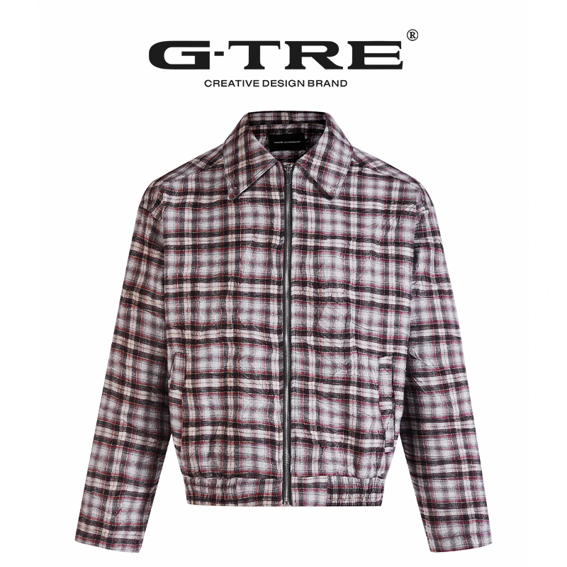 G-TRE 秋冬新款翻领格子百搭氛围感拉链夹克