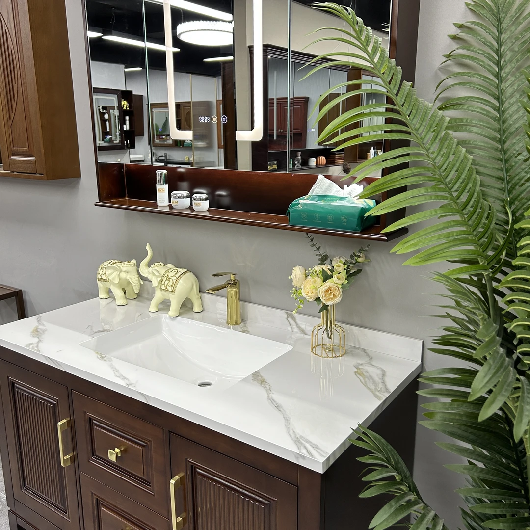 新中式浴室柜卫生间卫浴定制仿古橡木实木洗漱洗手脸池台盆柜组合