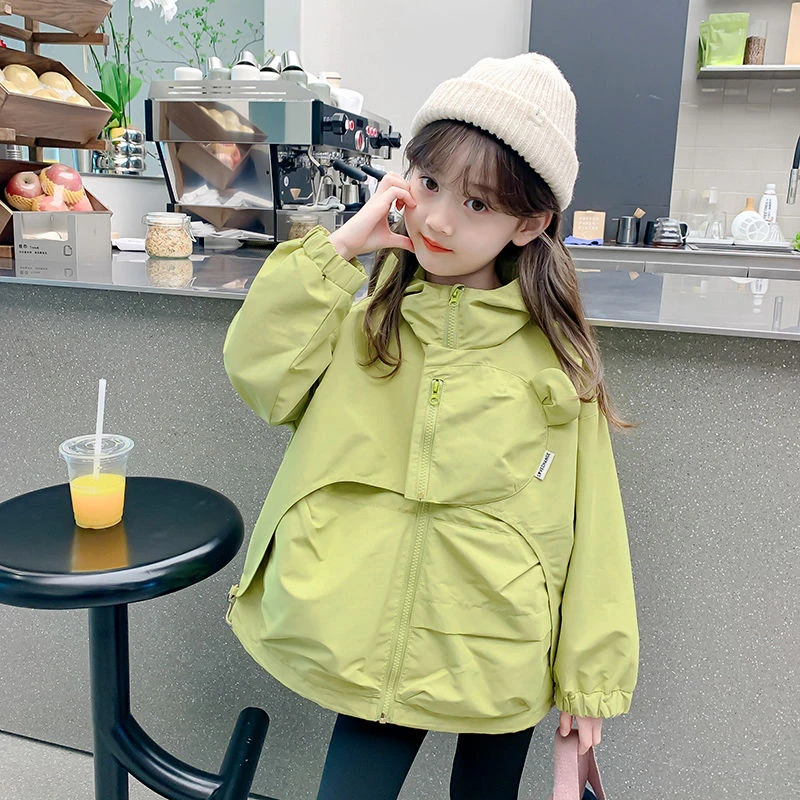 女童童装儿童中长款女宝宝秋季洋气上衣外套女孩秋装连帽儿童潮流