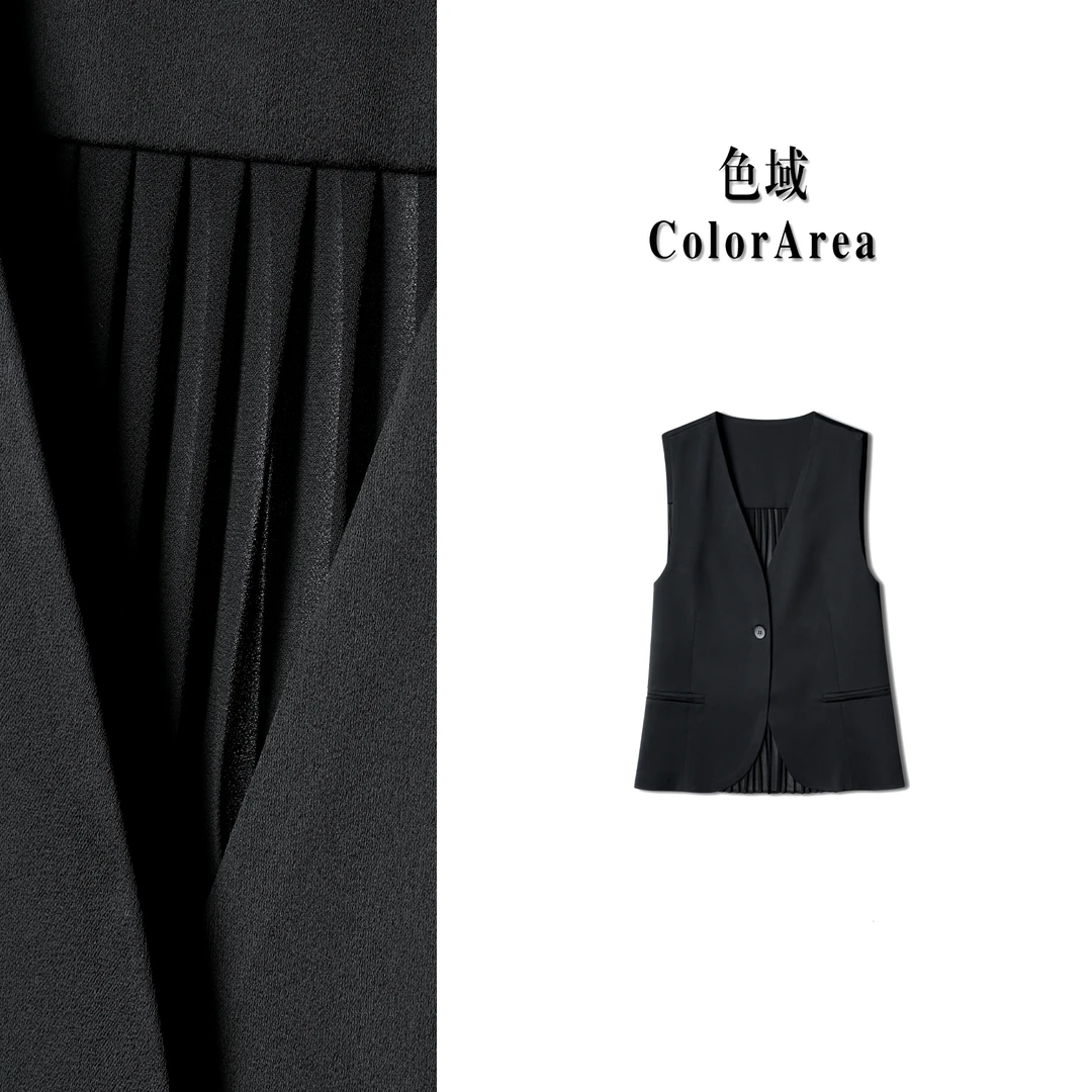 ColorArea/色域秋季女外套重工设计感百搭无袖百褶上衣女外套