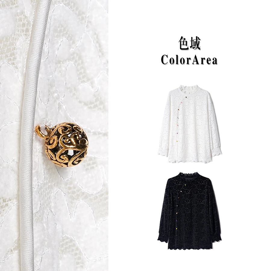 新款显瘦木耳领长袖百搭提花丝绒洋气打底上衣