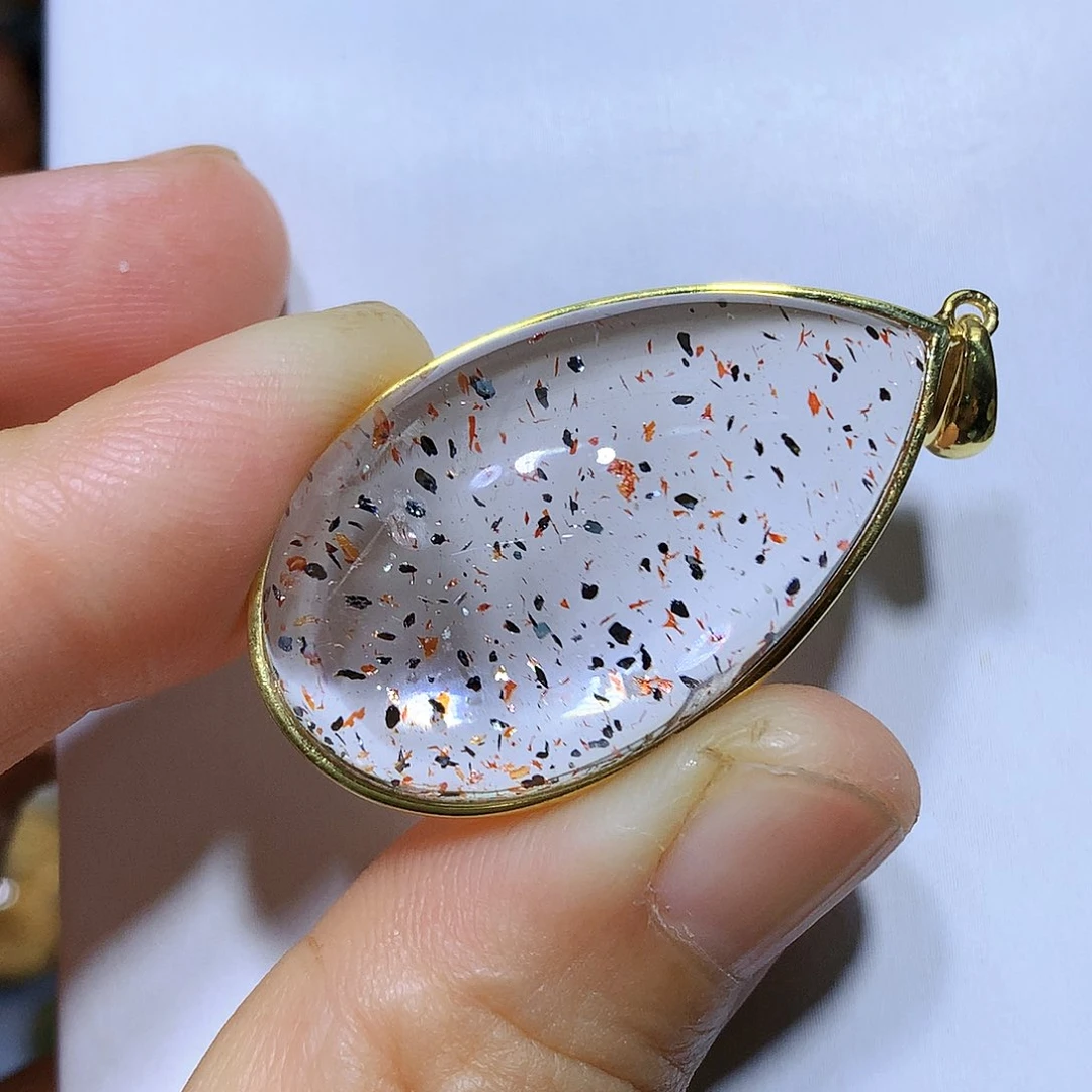 水晶吊坠银S925镀金镶嵌天然水晶