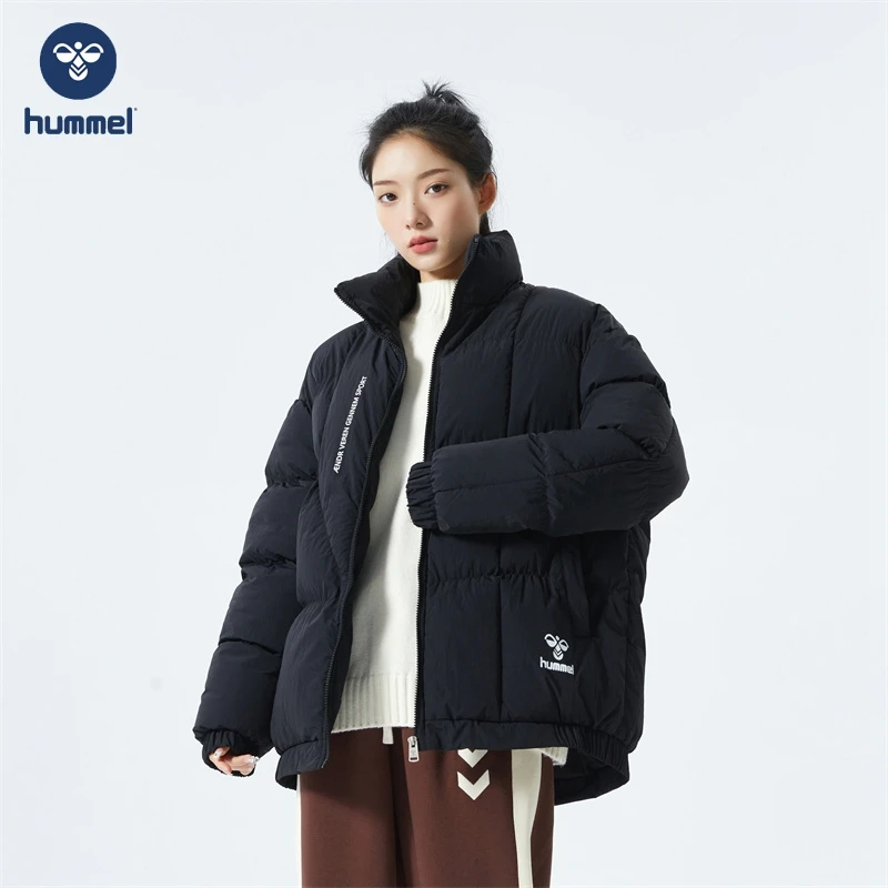 HUMMEL立领休闲棉服印花韩版休闲简约男女同款情侣保暖袄百搭外套
