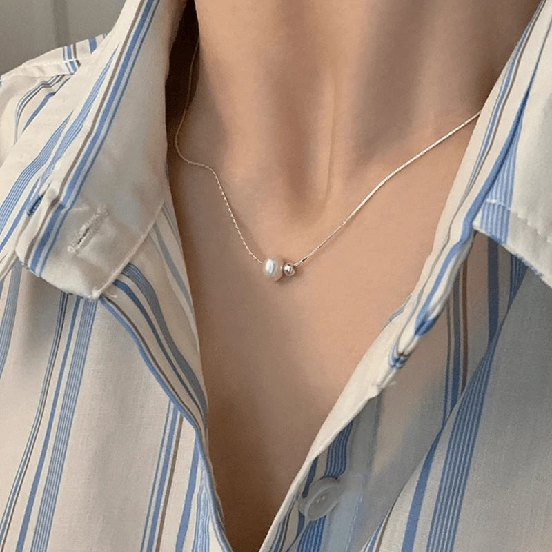 钛钢项链 几何圆珠项链饰品女气质简约仿珍珠时尚百搭冷淡锁骨链