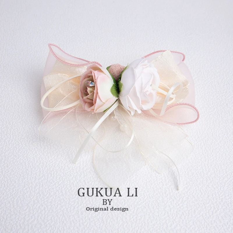 GUKUALI20671双花朵超仙发饰蝴蝶结弹簧夹顶夹后脑勺发夹