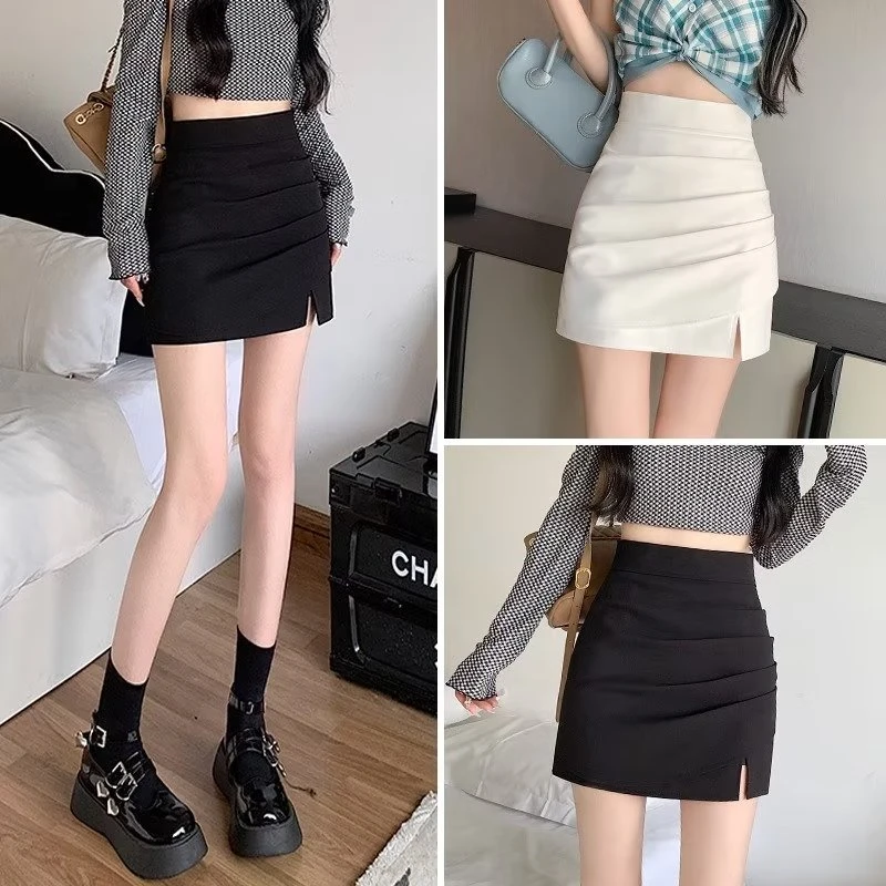 黑色开叉牛仔半身裙女夏季2024新款高腰复古包臀百搭A字裤裙ins潮