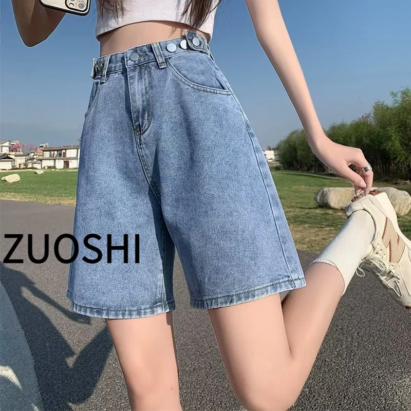 大码胖妹妹mm夏季薄款高腰牛仔五分裤女辣妹宽松阔腿A字短裤子潮