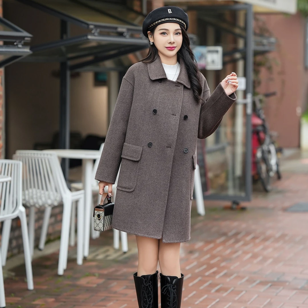 【100%羊毛】娃娃领春秋气质洋气时尚红色中长款加厚羊毛大衣