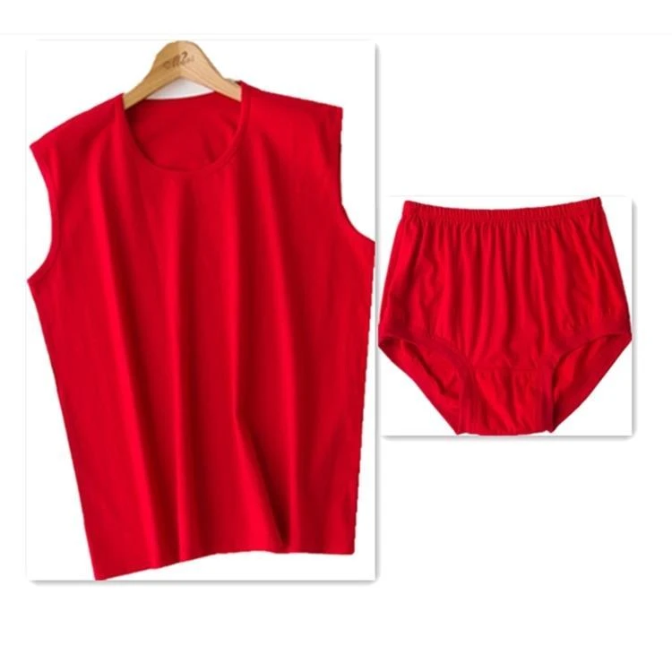 本命年红色背心女纯棉老人无袖汗衫内衣老太太红色中老年妈妈打底