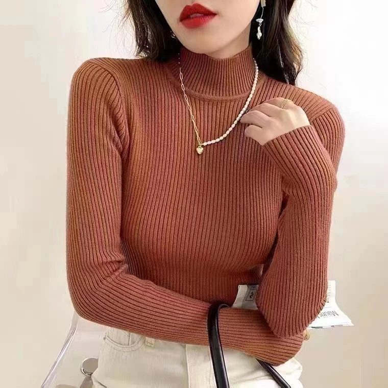 【唯衣】2023秋冬新款百搭半高领气质显瘦针织衫