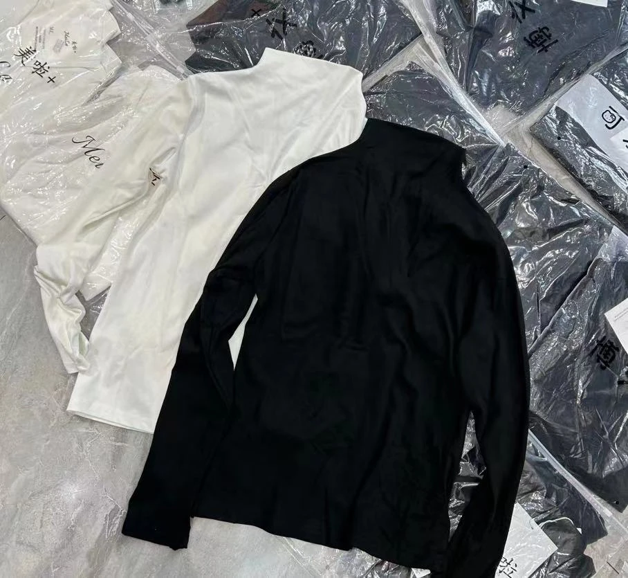 【唯衣】2023秋季半高领长袖T恤女修身百搭上衣打底衫女