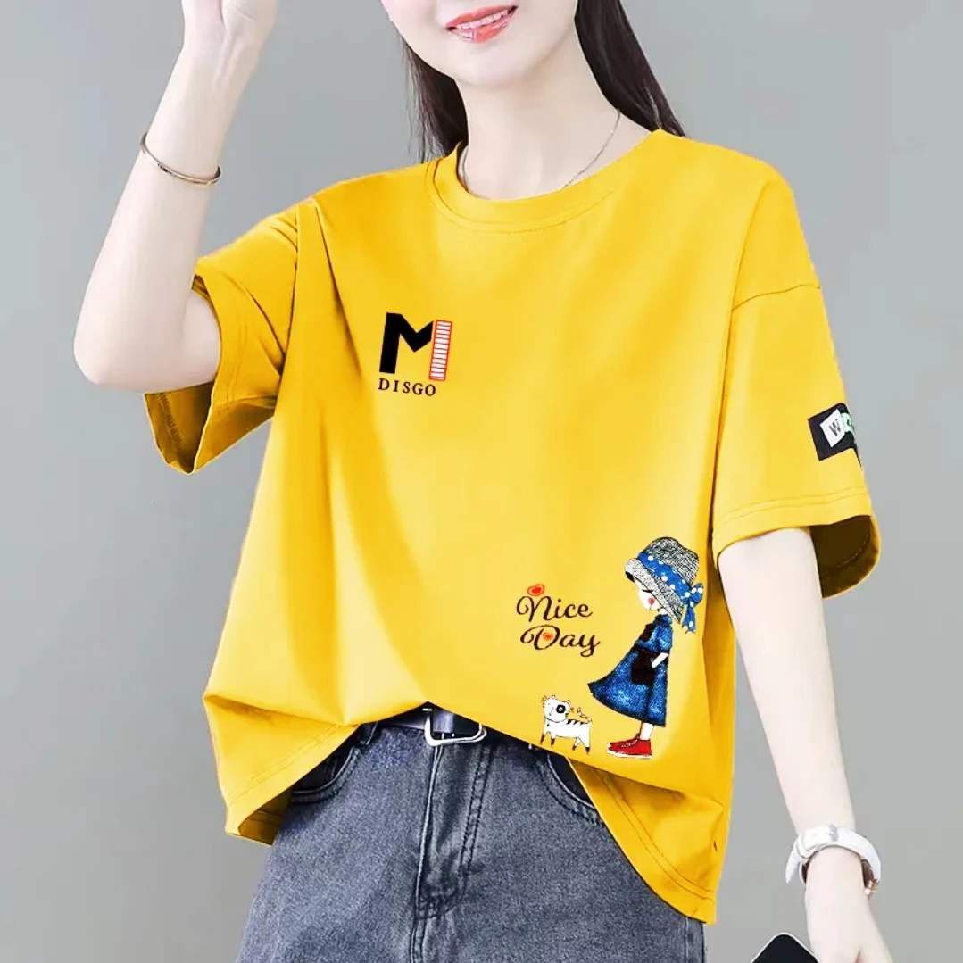 新款潮牌印花女款百搭韩版夏季显瘦休闲圆领女士T恤时尚半袖Y