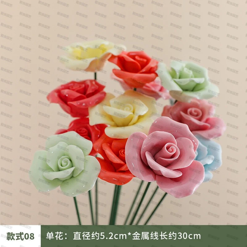 陶瓷手捏花摆件玫瑰家用送礼办公室客厅纯手工花篮花球陶瓷花摆饰