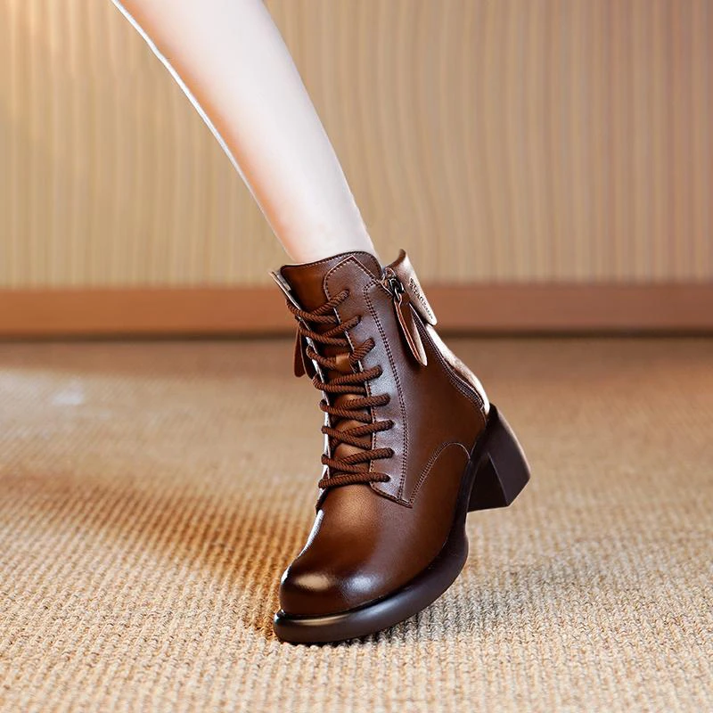 2024秋季新款女士粗跟法式复古优雅马丁靴 百搭时尚