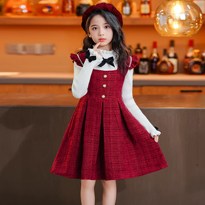 女童连衣裙2025秋冬新款儿童洋气公主裙小女孩冬季加厚毛呢背心裙