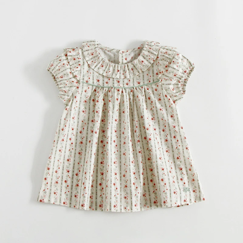 法式女童纯棉碎花短袖衬衫夏季新款洋气儿童娃娃衫中大童上衣