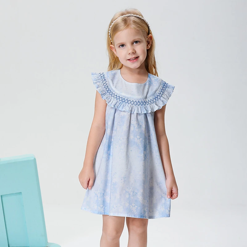 女童夏季薄款连衣裙宝宝清新扎染重工打揽公主裙儿童纯棉连衣裙