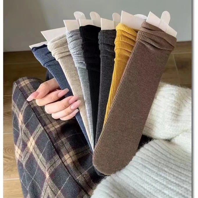 秋冬堆堆袜【9.9/3双+关注多送1双】厚款奶咖色磨毛中筒袜精梳棉