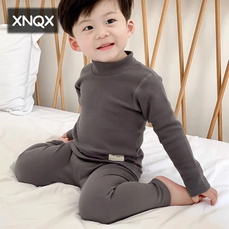 男女童上衣秋裤保暖半高领内衣宝宝睡衣套装秋冬家居服潮