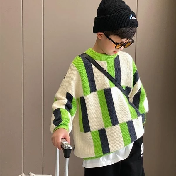 男童针织毛衣加厚保暖中大童新款春秋冬帅气韩版网红时尚休闲
