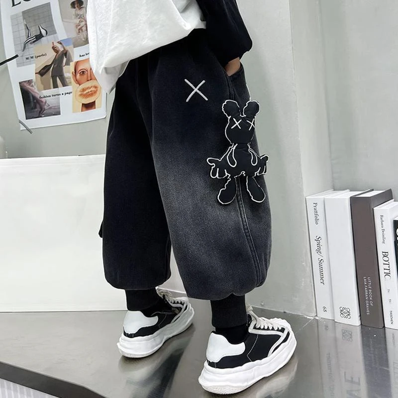 男童裤子春秋款牛仔裤灯笼裤新款春装加绒哈伦裤儿童工装裤潮