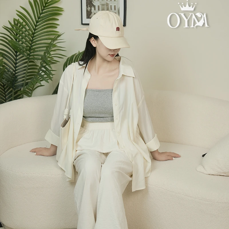 2024春秋时尚小清新休闲透气薄款宽松纯色衬衫女外穿女士长袖外套