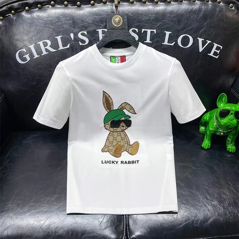 高端欧版男士刺绣休闲短袖男潮牌个性夏季高奢修身半袖T上衣潮流