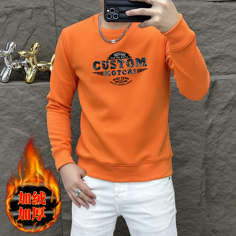 VARSACIVIP/瓦萨琪贵宾秋冬加绒卫衣男保暖百搭印花韩版套头圆领