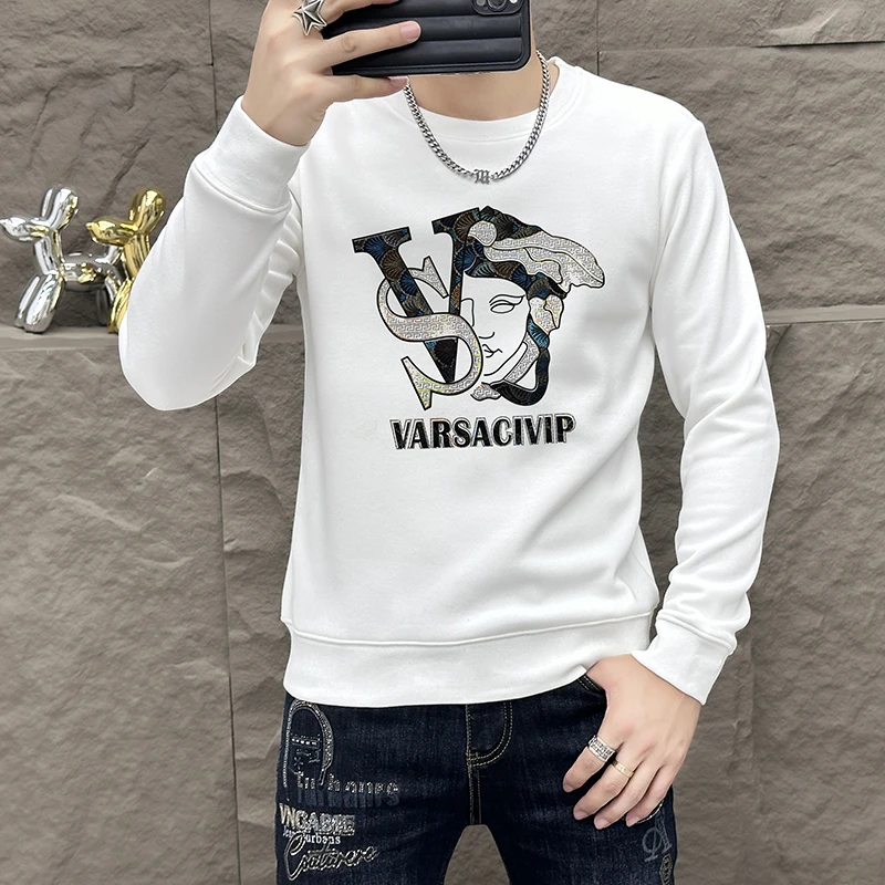 VARSACIVIP/瓦萨琪贵宾欧版卫衣男修身百搭休闲潮加绒长袖美人头