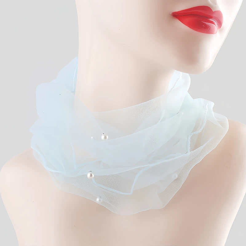 防晒脖套女夏季网红护颈围脖时尚百搭薄款丝巾套头纱巾蕾丝小围巾