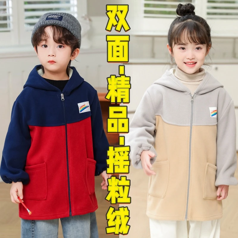 儿童秋冬季罩衣摇粒绒加厚防脏护衣女孩子保暖男宝宝洋气外穿中大