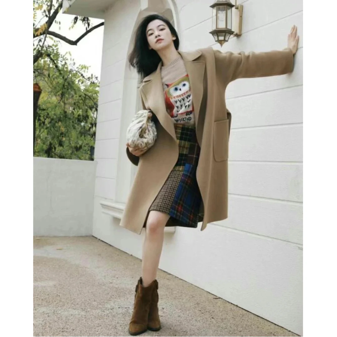 全新未使用  Max Mara Rovo系列纯羊毛系腰带宽松翻领大衣