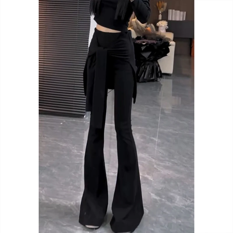 显瘦微喇裤假两件休闲裤子女夏季新款阔腿裤胖mm大码喇叭裤小个子