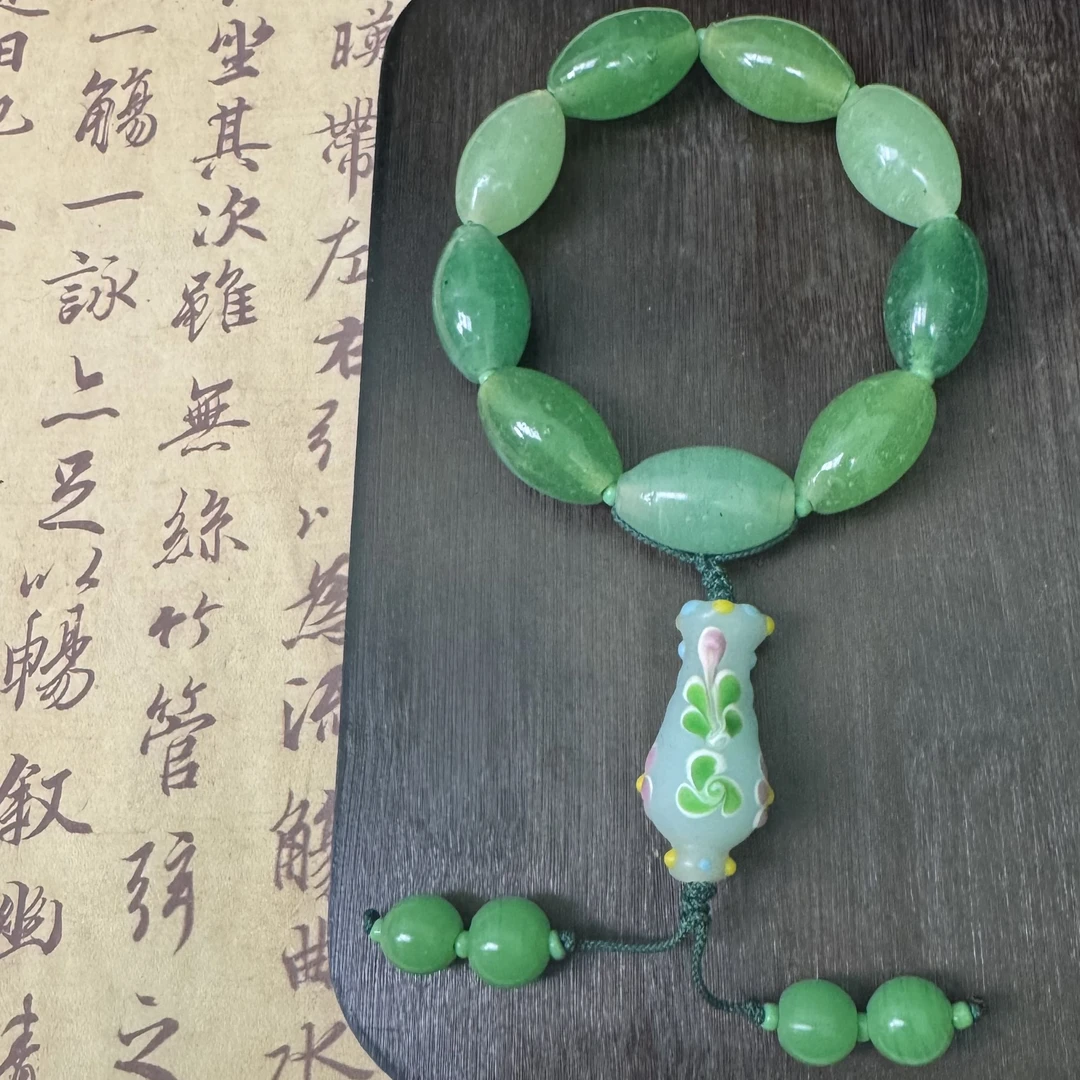 老琉璃复古百搭绿色手捻4110708