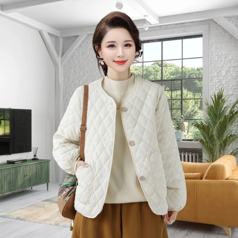 薄款棉服外套女2023秋冬季新款设计感菱格长袖外穿百搭轻薄好叠穿