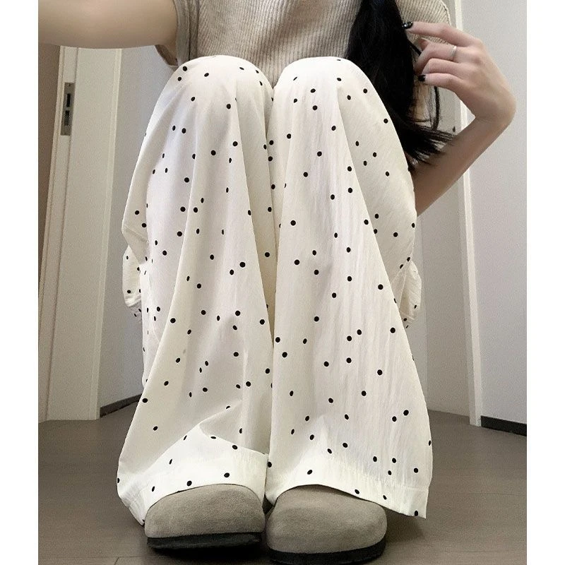 白色波点阔腿裤女夏季薄款2024新款休闲bf慵懒风小个子冰丝山本裤
