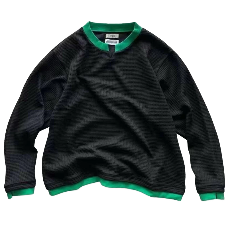 Epide Prefab 21FW 开衩华夫格拼色长袖上衣