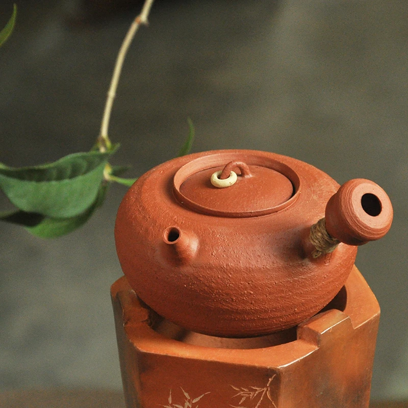 金石日式粗陶原矿朱泥茶壶家用纯手工侧把煮水壶养生壶潮州工夫茶