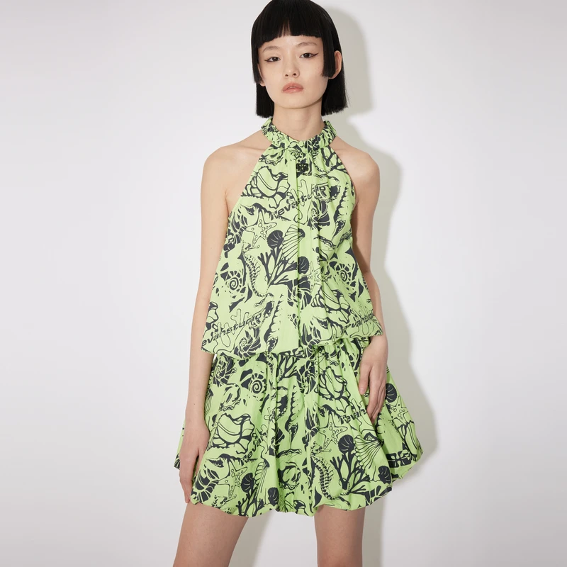 REVAN芮范夏新品度假风挂脖抽褶连衣裙RM31101208