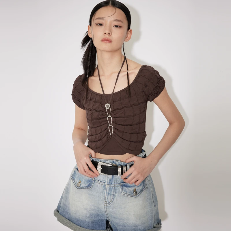 REVAN芮范夏新品美拉德风镂空肌理T恤RM30601262