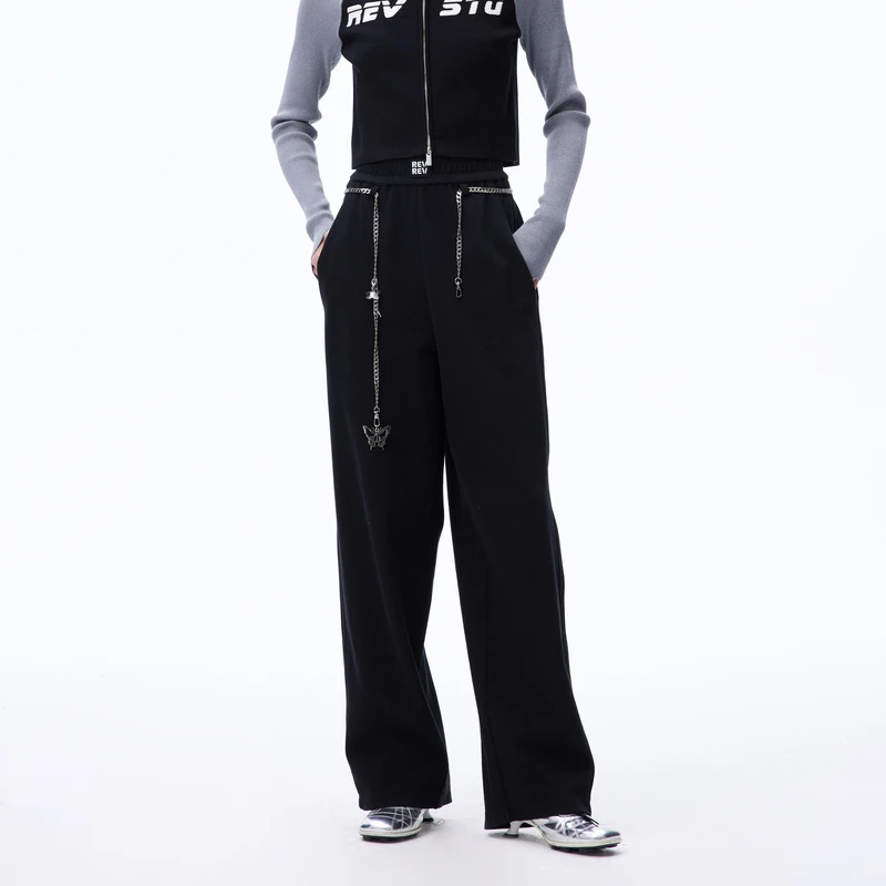 REVAN芮范高能感穿搭新品高级感蝴蝶链条休闲裤RN71301066