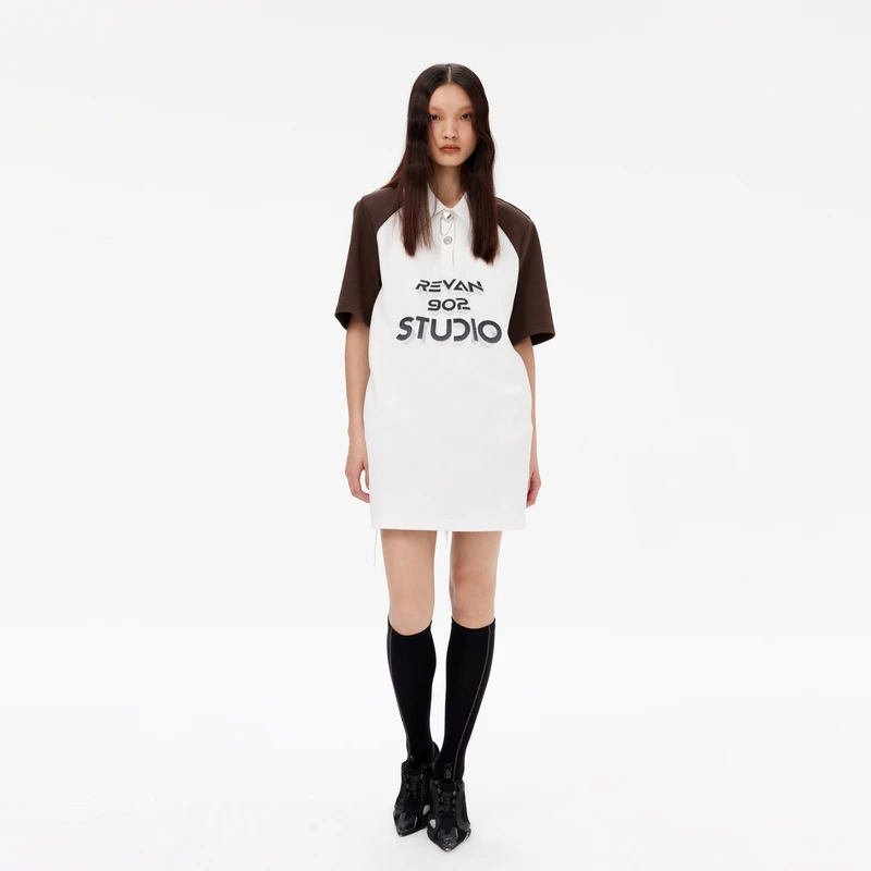 REVAN芮范春新品复古学院风撞色连衣裙RM11101146