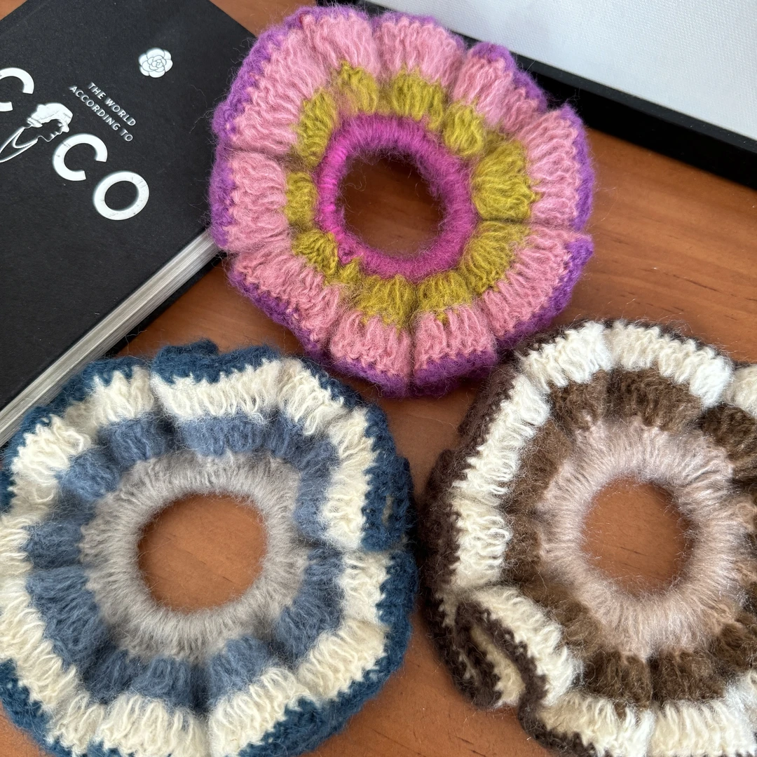 秋冬毛绒毛线褶皱发圈甜美百搭少女发饰简约发绳韩版头饰