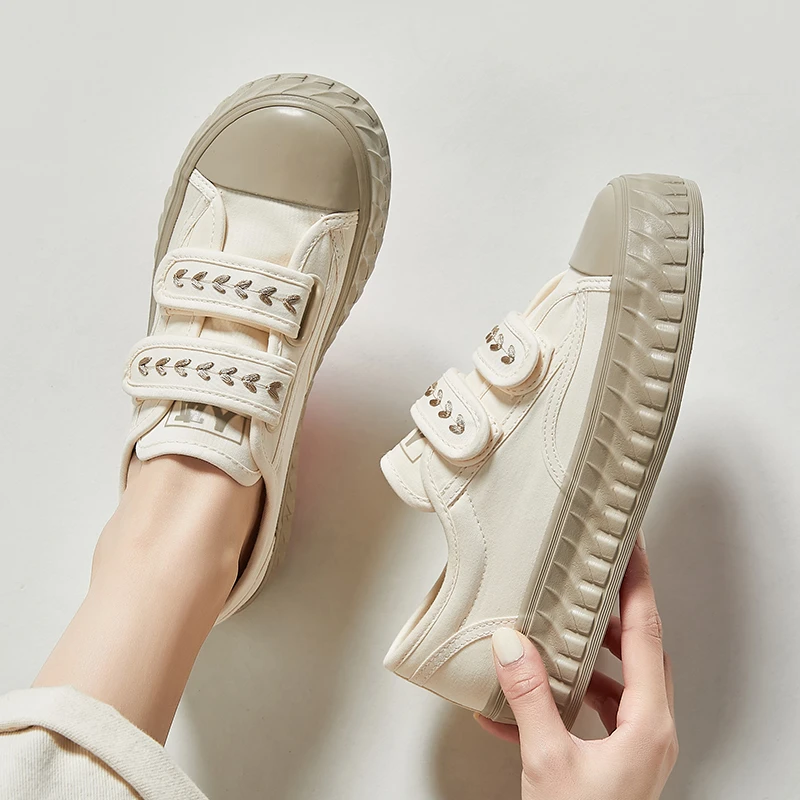 【春秋女款】厚底帆布鞋女ulzzang魔术贴百搭休闲鞋透气大头板鞋