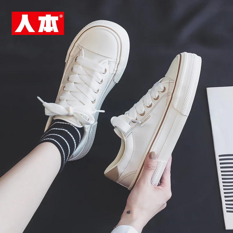 人本2024夏季新款帆布鞋休闲百搭板鞋厚底增高鞋运动学院低帮潮鞋